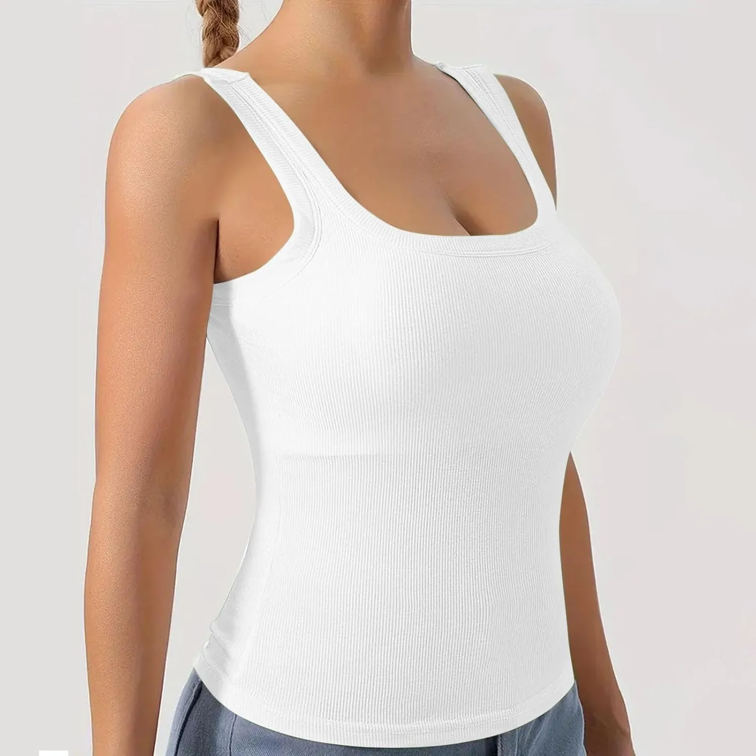 Cotton Shelf Bra Camisole Tops for Women Comfy Y2K Rib Vest Spring Summer Layering Tank Summer Outfits Cami Shirt