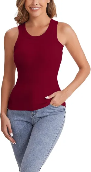 Cotton Shelf Bra Camisole Tops for Women Round Neck Comfy Vest Summer Running Layering Tank Top Summer Cami Shirt
