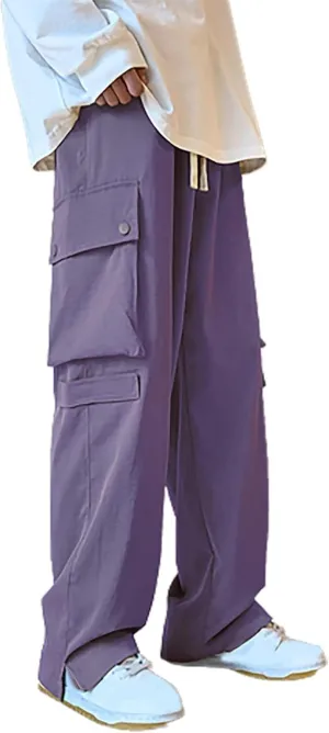 CRNTCEM Mens Street Cargo Pants Drawstring Streetwear Hip Hop Trousers Straight Leg Workout Fitness Sweatpants with Pocket