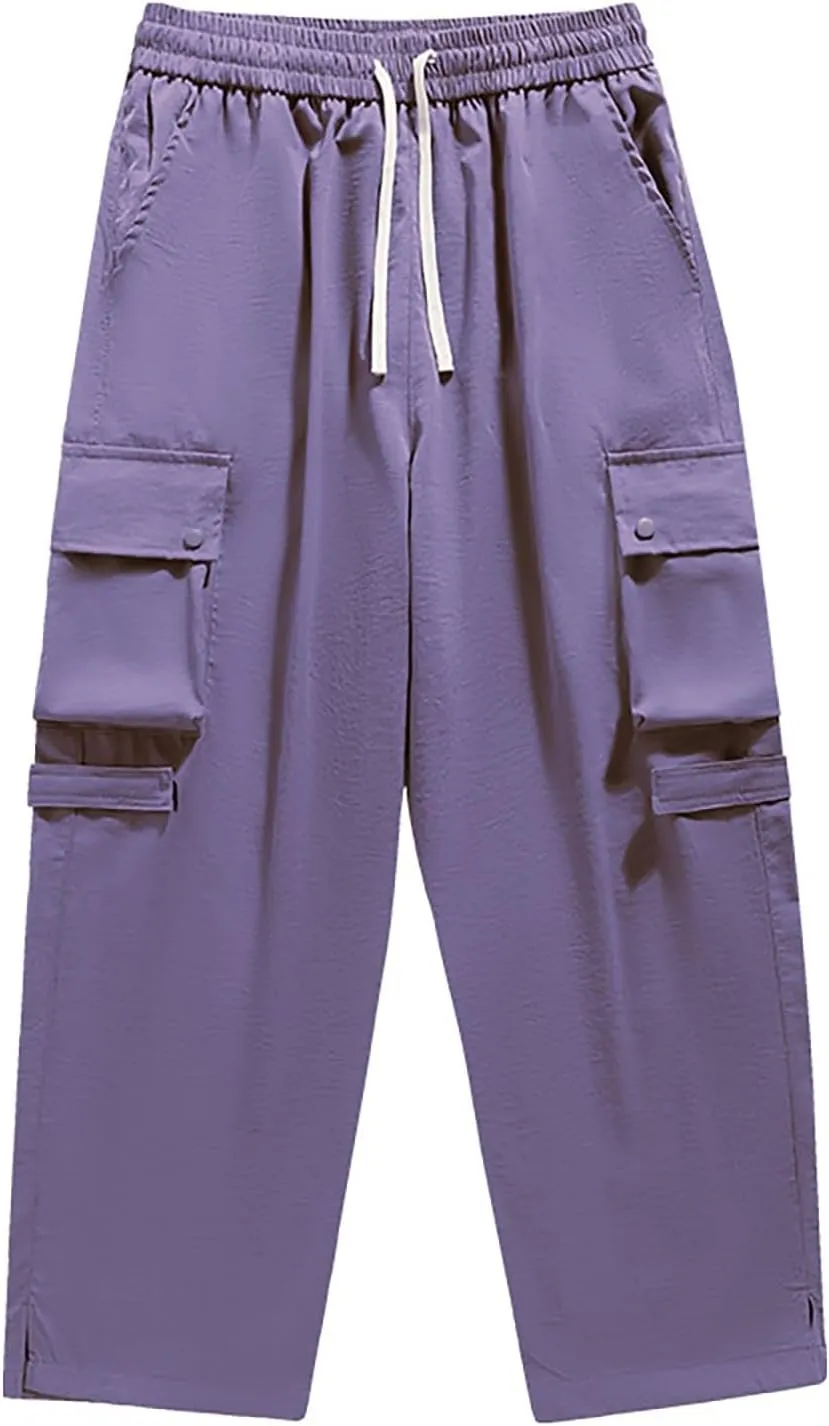 CRNTCEM Mens Street Cargo Pants Drawstring Streetwear Hip Hop Trousers Straight Leg Workout Fitness Sweatpants with Pocket