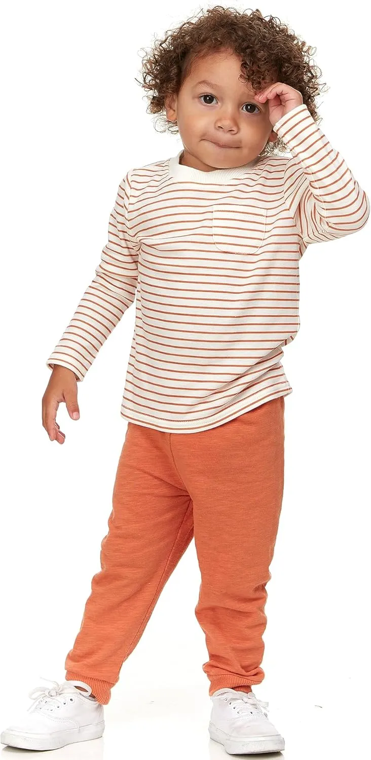 Cudlie 5-Pack Baby/Toddler Boy Long Sleeve Shirt - Basic Tshirt Tops, Light Undershirt - Solid & Striped Tees for Boys