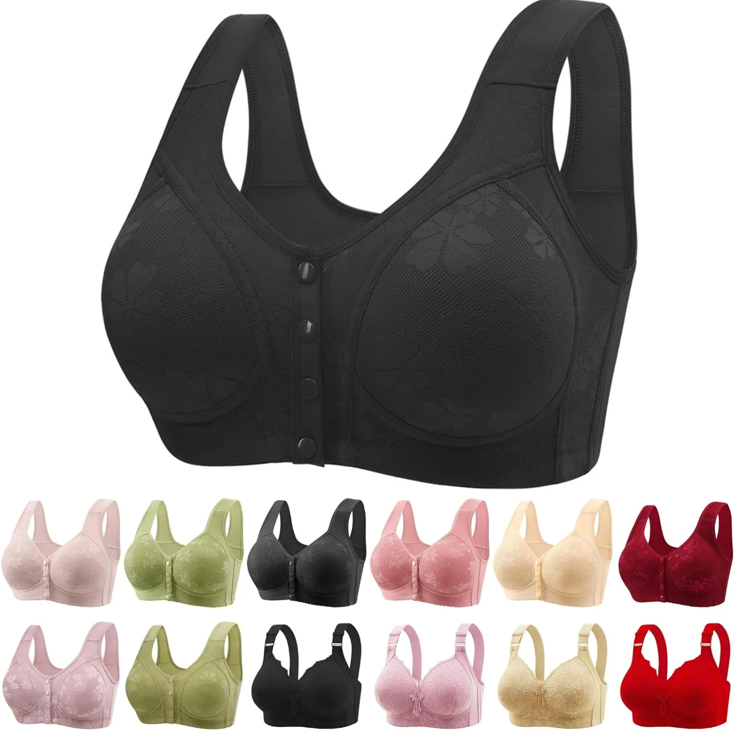 Daisy Bras for Older Women Front Closure Push up Bra No Underwire Senior Bra with Snaps 2025 Upgraded Breathable Bras