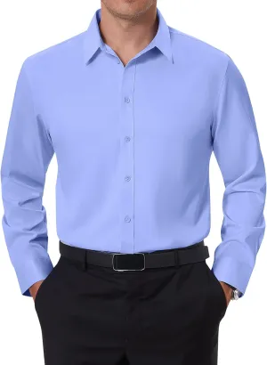 DEMEANOR Stain Sheild Dress Shirts for Men Dress Shirts Slim Fit Button Down Long Sleeve Dress Shirt Formal Business