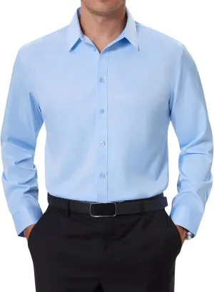 DEMEANOR Stain Sheild Dress Shirts for Men Dress Shirts Slim Fit Button Down Long Sleeve Dress Shirt Formal Business