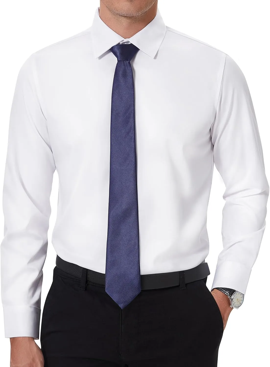 DEMEANOR Stain Sheild Dress Shirts for Men Dress Shirts Slim Fit Button Down Long Sleeve Dress Shirt Formal Business
