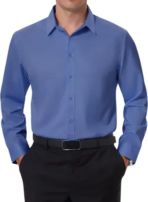 DEMEANOR Stain Sheild Dress Shirts for Men Dress Shirts Slim Fit Button Down Long Sleeve Dress Shirt Formal Business