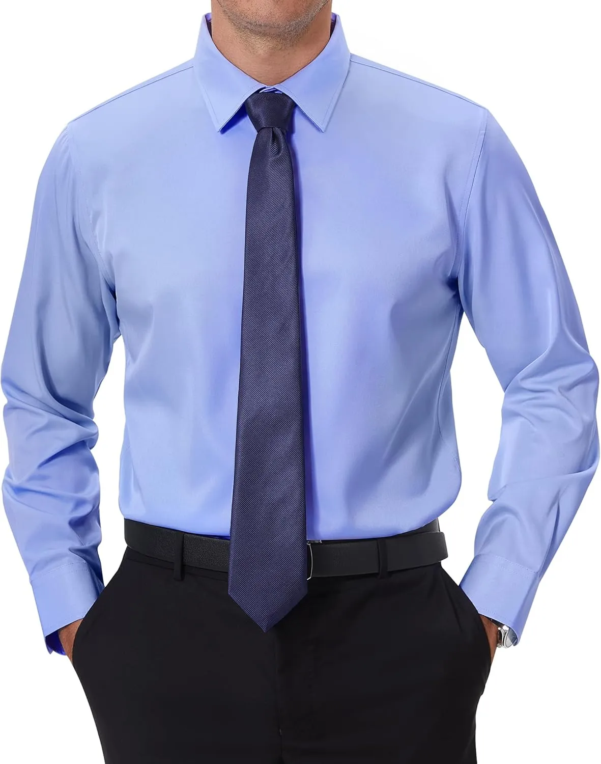 DEMEANOR Stain Sheild Dress Shirts for Men Dress Shirts Slim Fit Button Down Long Sleeve Dress Shirt Formal Business