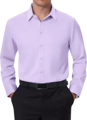 DEMEANOR Stain Sheild Dress Shirts for Men Dress Shirts Slim Fit Button Down Long Sleeve Dress Shirt Formal Business
