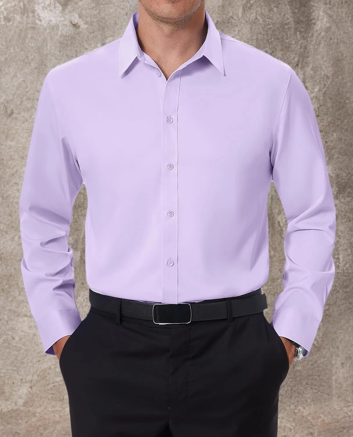 DEMEANOR Stain Sheild Dress Shirts for Men Dress Shirts Slim Fit Button Down Long Sleeve Dress Shirt Formal Business