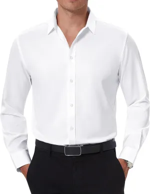 DEMEANOR Stain Sheild Dress Shirts for Men Dress Shirts Slim Fit Button Down Long Sleeve Dress Shirt Formal Business