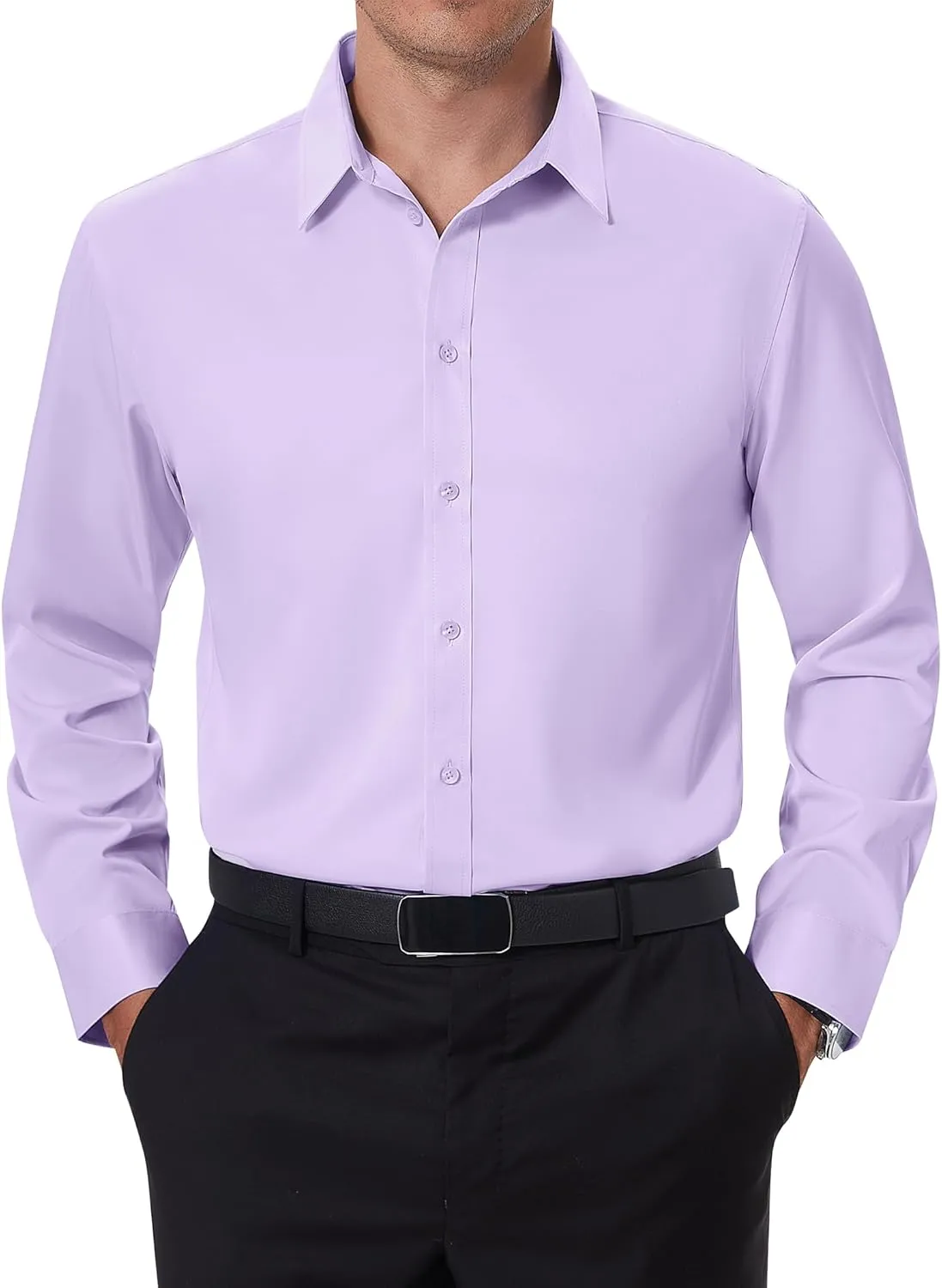 DEMEANOR Stain Sheild Dress Shirts for Men Dress Shirts Slim Fit Button Down Long Sleeve Dress Shirt Formal Business