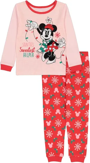 Disney Baby Girls' 2-Piece Snug-fit Cotton Holiday Pajama Set, Soft & Cute for Kids