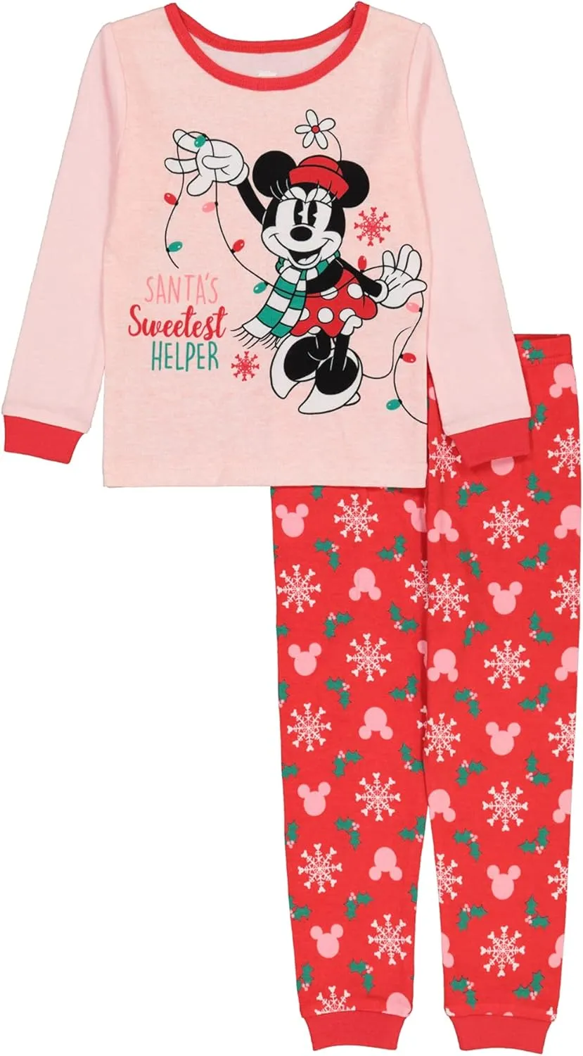 Disney Baby Girls' 2-Piece Snug-fit Cotton Holiday Pajama Set, Soft & Cute for Kids