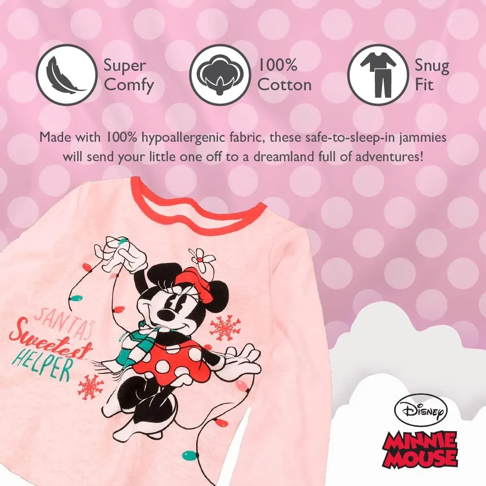Disney Baby Girls' 2-Piece Snug-fit Cotton Holiday Pajama Set, Soft & Cute for Kids