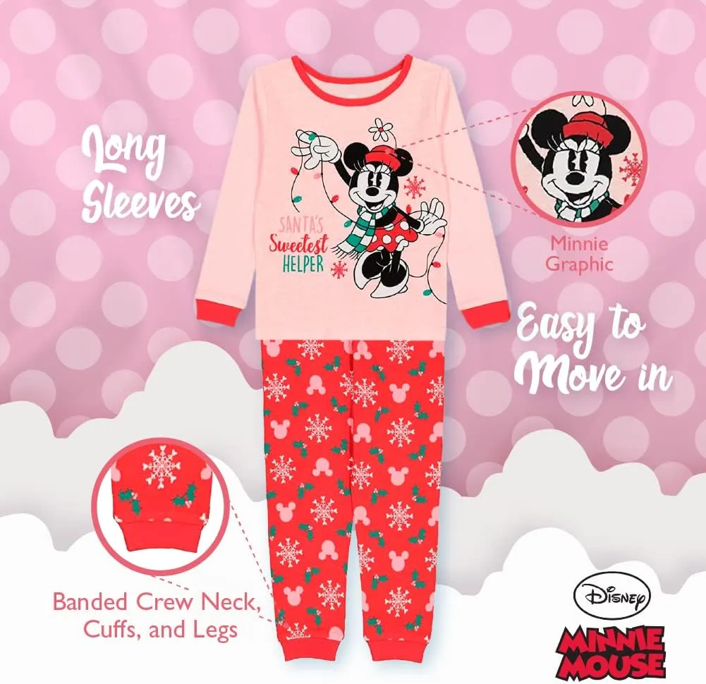 Disney Baby Girls' 2-Piece Snug-fit Cotton Holiday Pajama Set, Soft & Cute for Kids
