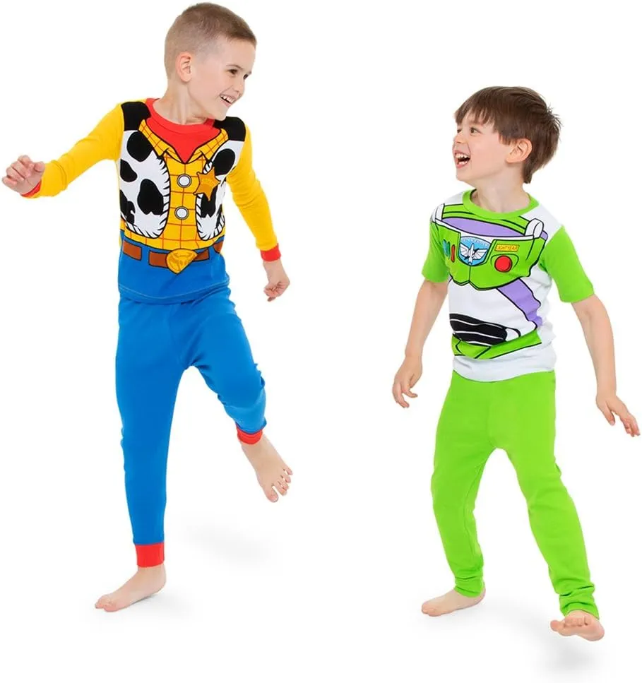 Disney Boys' 4-Piece Snug-fit Cotton Pajama Set, Soft & Cute for Kids