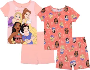 Disney Girls' 4-Piece Snug-fit Cotton Pajama Set, Soft & Cute for Kids