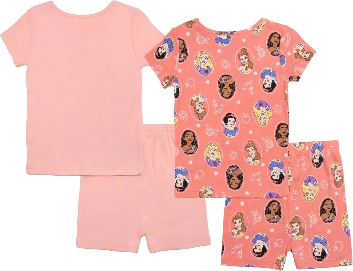 Disney Girls' 4-Piece Snug-fit Cotton Pajama Set, Soft & Cute for Kids