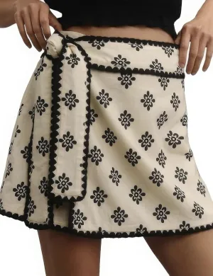 ebossy Women's Summer Floral Print Wrap Mini Skirts Knot Side High Waist Bodycon Flowy Shorts Skorts