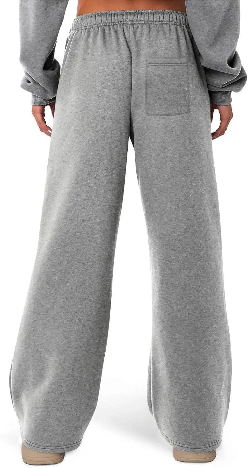 Fleece Lined Sweatpants for Women Casual Baggy Wide Leg Sweat Pants Loose Fall Elastic Waist Athletic Joggers Trendy