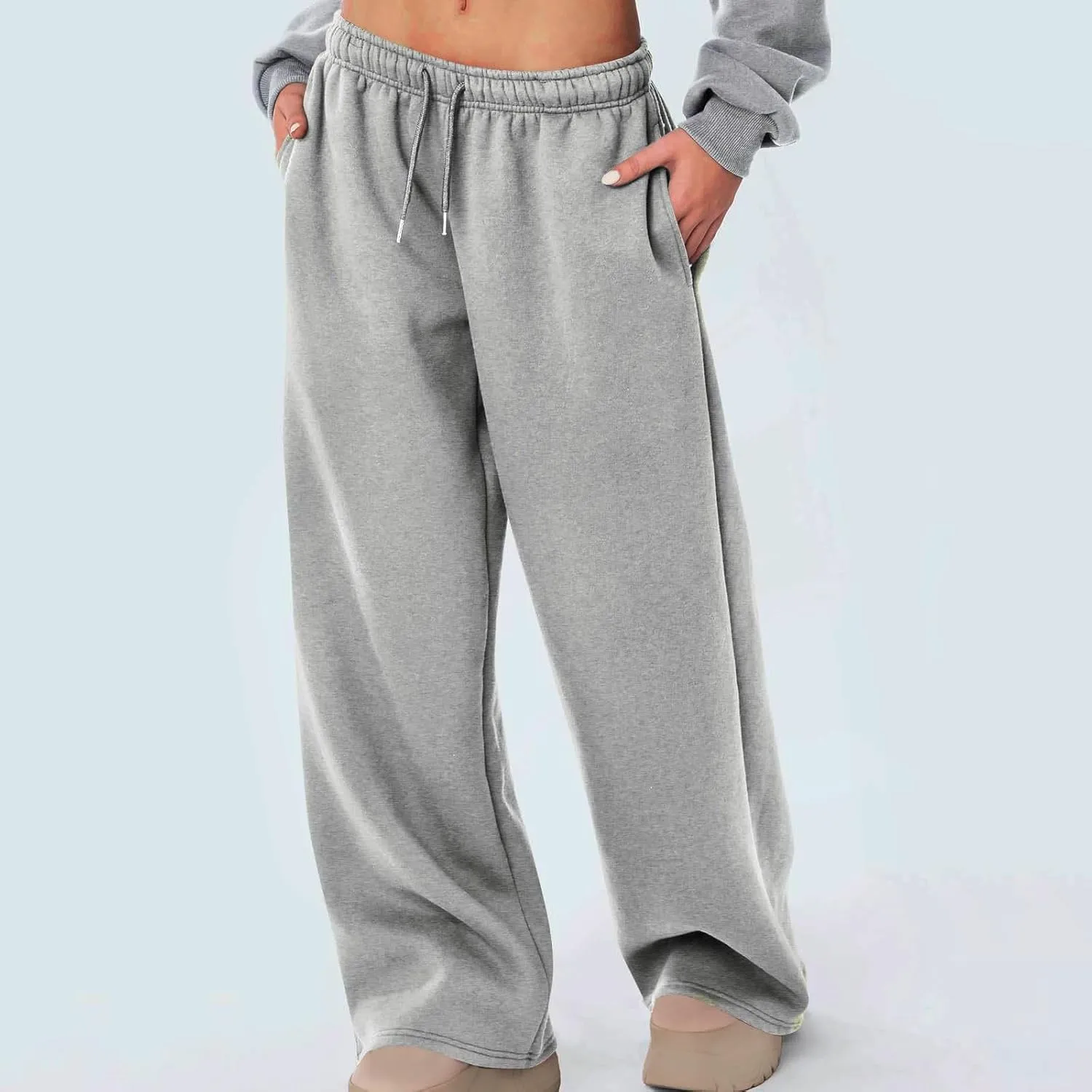 Fleece Lined Sweatpants for Women Casual Baggy Wide Leg Sweat Pants Loose Fall Elastic Waist Athletic Joggers Trendy