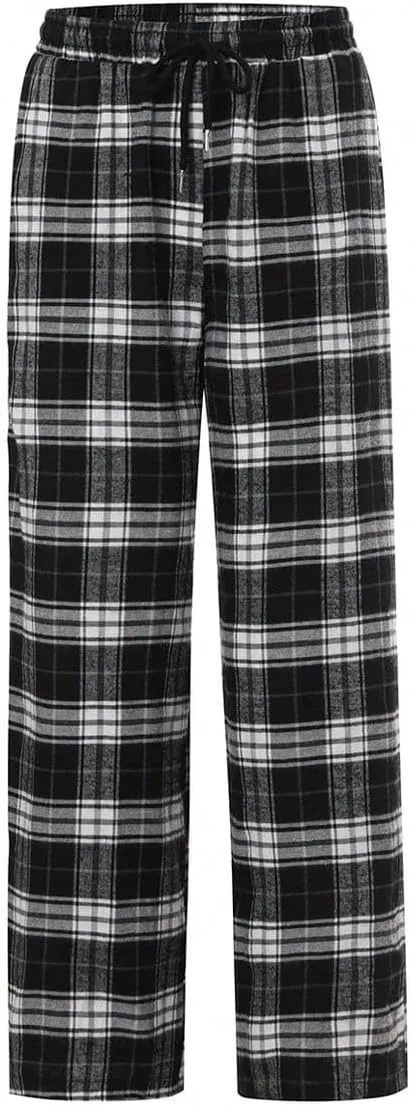 Floerns Women's Plaid Print Drawstring Waist Trousers Straight Leg Street Pants