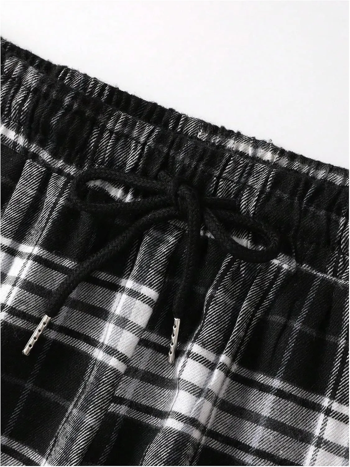 Floerns Women's Plaid Print Drawstring Waist Trousers Straight Leg Street Pants