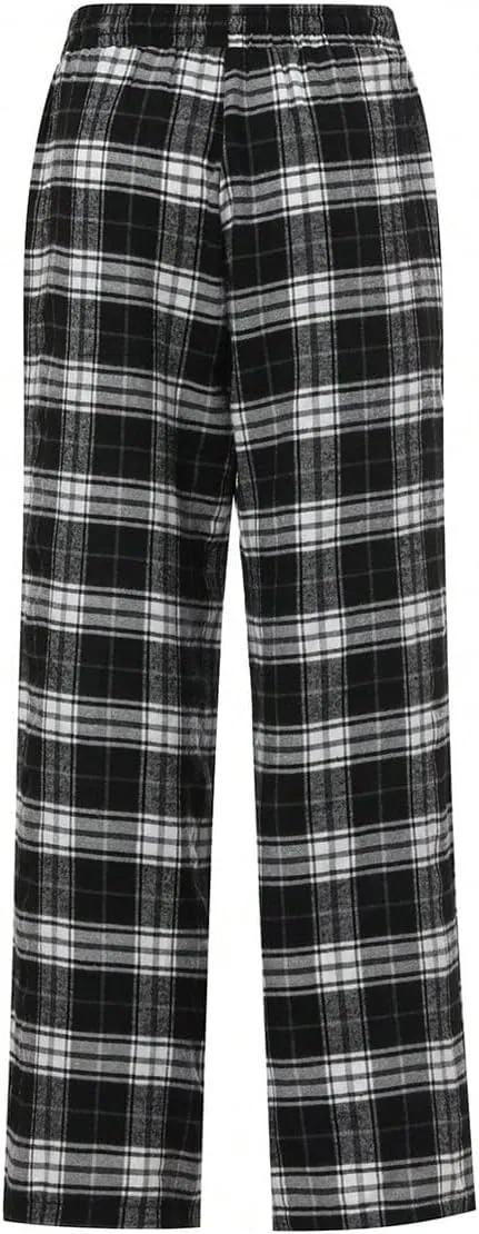 Floerns Women's Plaid Print Drawstring Waist Trousers Straight Leg Street Pants