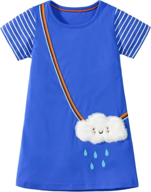 FreeLu Toddler Girls Cartoon Clothes Summer Casual Dress Embroidery Floral Dresses 2-8Y