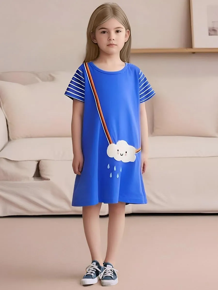 FreeLu Toddler Girls Cartoon Clothes Summer Casual Dress Embroidery Floral Dresses 2-8Y