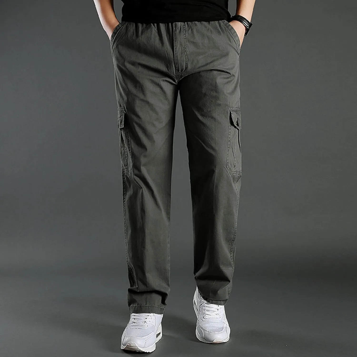 FZVYD Black Chinos Mens Joggers Cargo Pants Fashion Casual Sweatpants Work Pants Drawstring Loose Trousers with Pockets