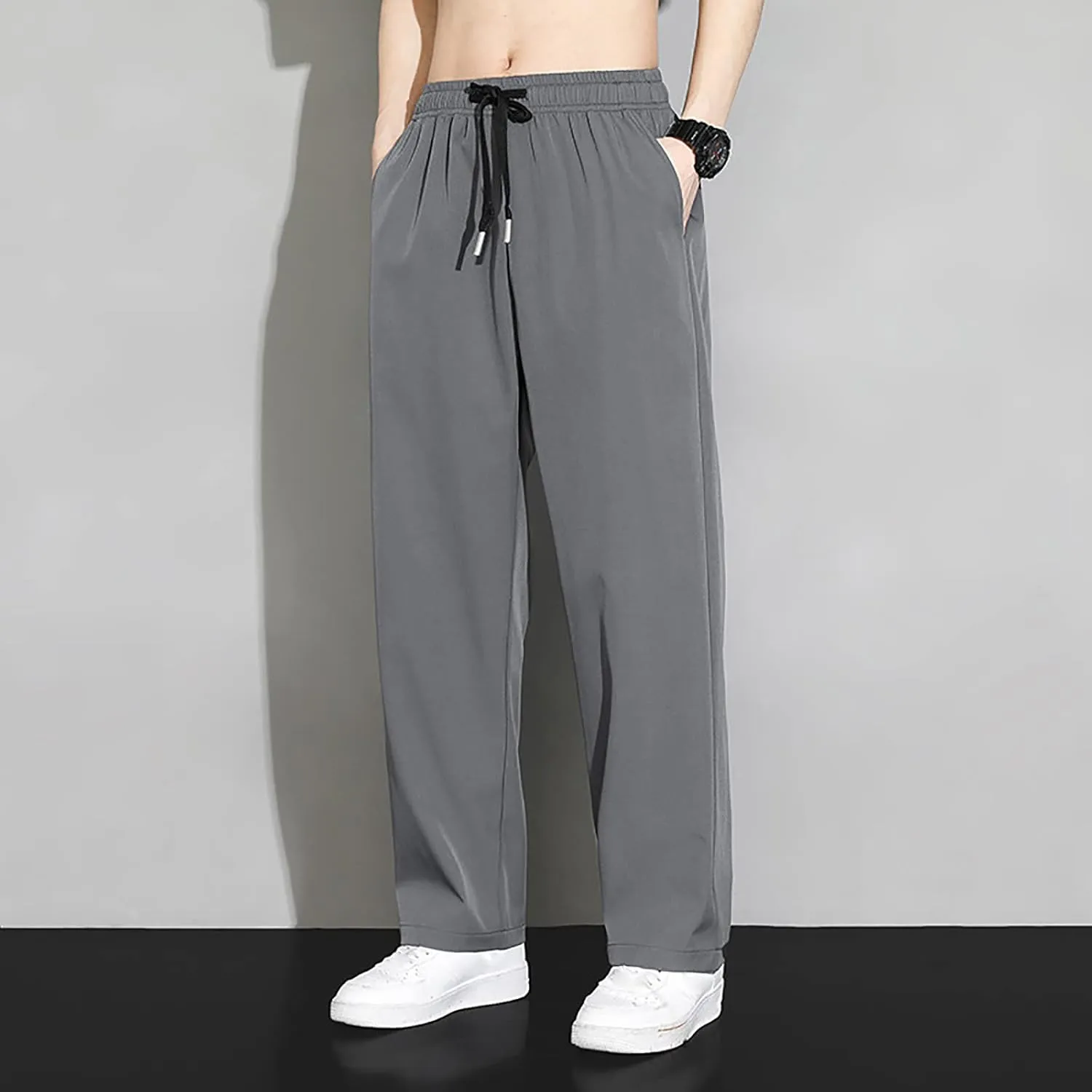 FZVYD Black Chinos Mens Joggers Cargo Pants Fashion Casual Sweatpants Work Pants Drawstring Loose Trousers with Pockets
