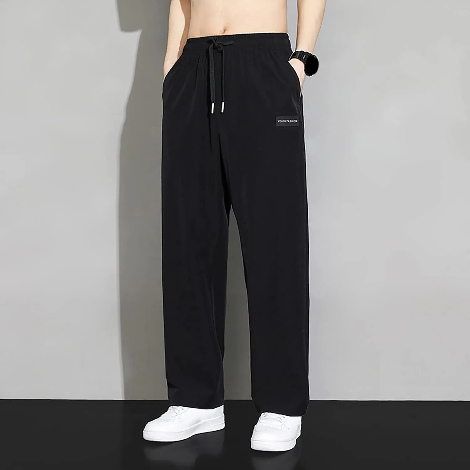 FZVYD Black Chinos Mens Joggers Cargo Pants Fashion Casual Sweatpants Work Pants Drawstring Loose Trousers with Pockets