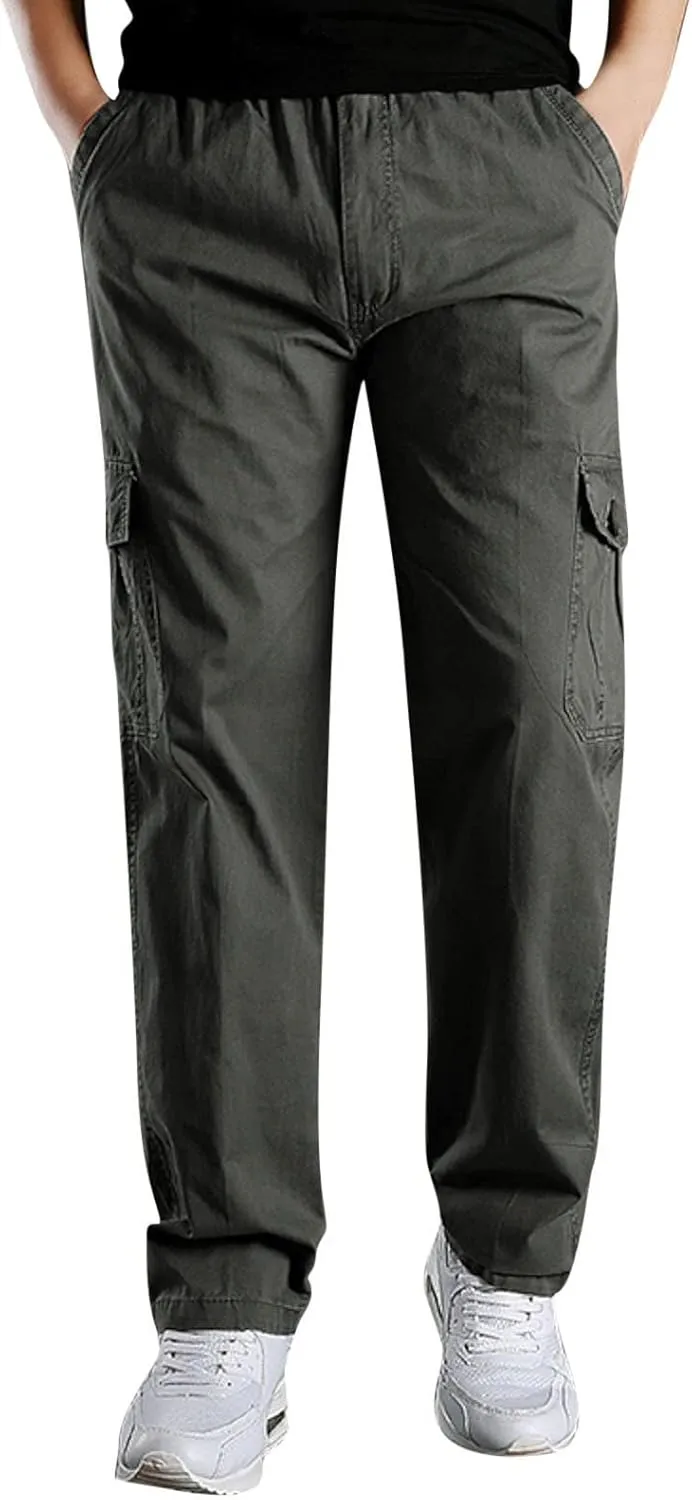 FZVYD Black Chinos Mens Joggers Cargo Pants Fashion Casual Sweatpants Work Pants Drawstring Loose Trousers with Pockets