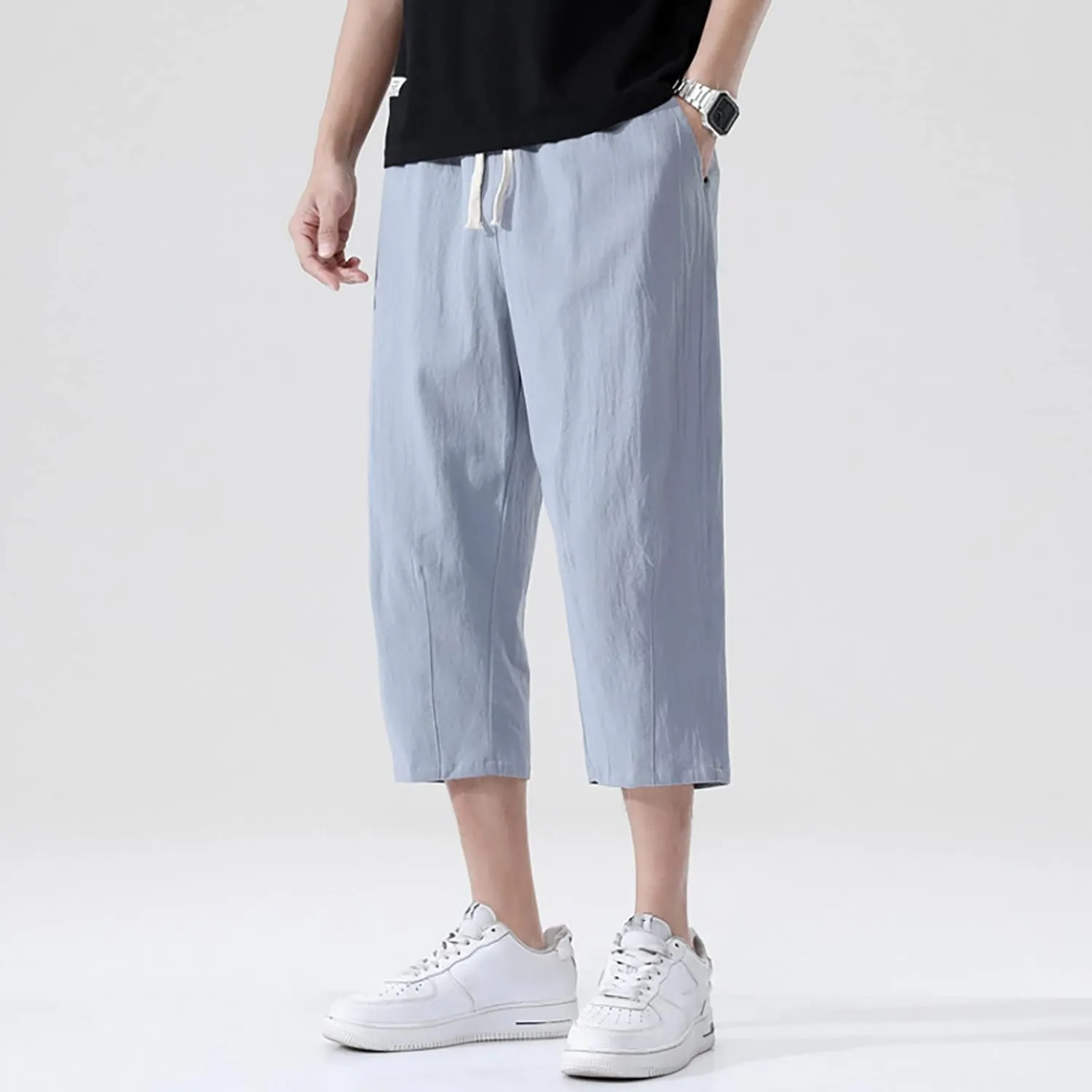 FZVYD Mens Pink Pants Mens Casual Elastic Drawstring Cargo Pants Lightweight Relaxed Fit Cotton Workout Sweatpants 2023