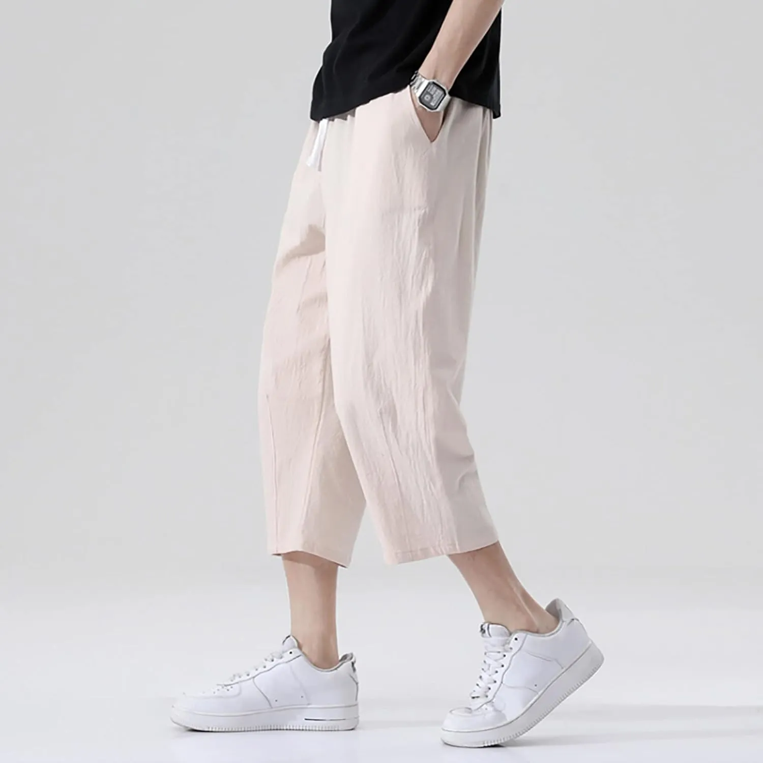 FZVYD Mens Pink Pants Mens Casual Elastic Drawstring Cargo Pants Lightweight Relaxed Fit Cotton Workout Sweatpants 2023