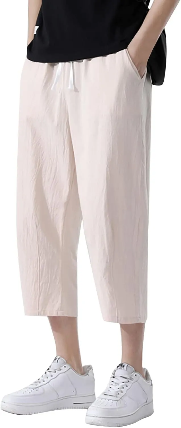 FZVYD Mens Pink Pants Mens Casual Elastic Drawstring Cargo Pants Lightweight Relaxed Fit Cotton Workout Sweatpants 2023