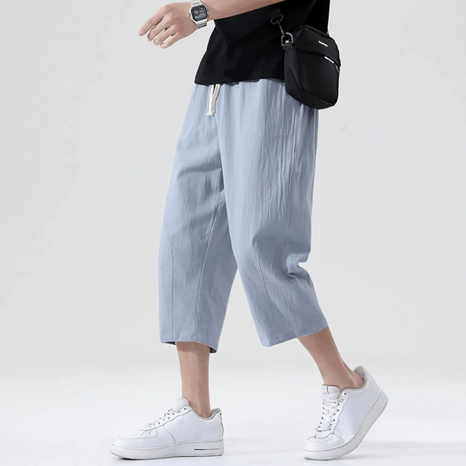 FZVYD Mens Pink Pants Mens Casual Elastic Drawstring Cargo Pants Lightweight Relaxed Fit Cotton Workout Sweatpants 2023