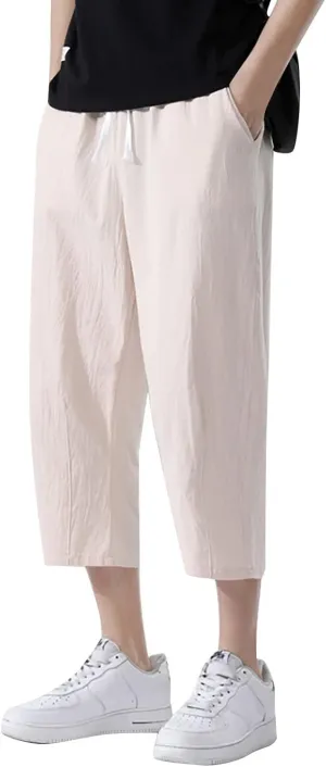 FZVYD Mens Pink Pants Mens Casual Elastic Drawstring Cargo Pants Lightweight Relaxed Fit Cotton Workout Sweatpants 2023