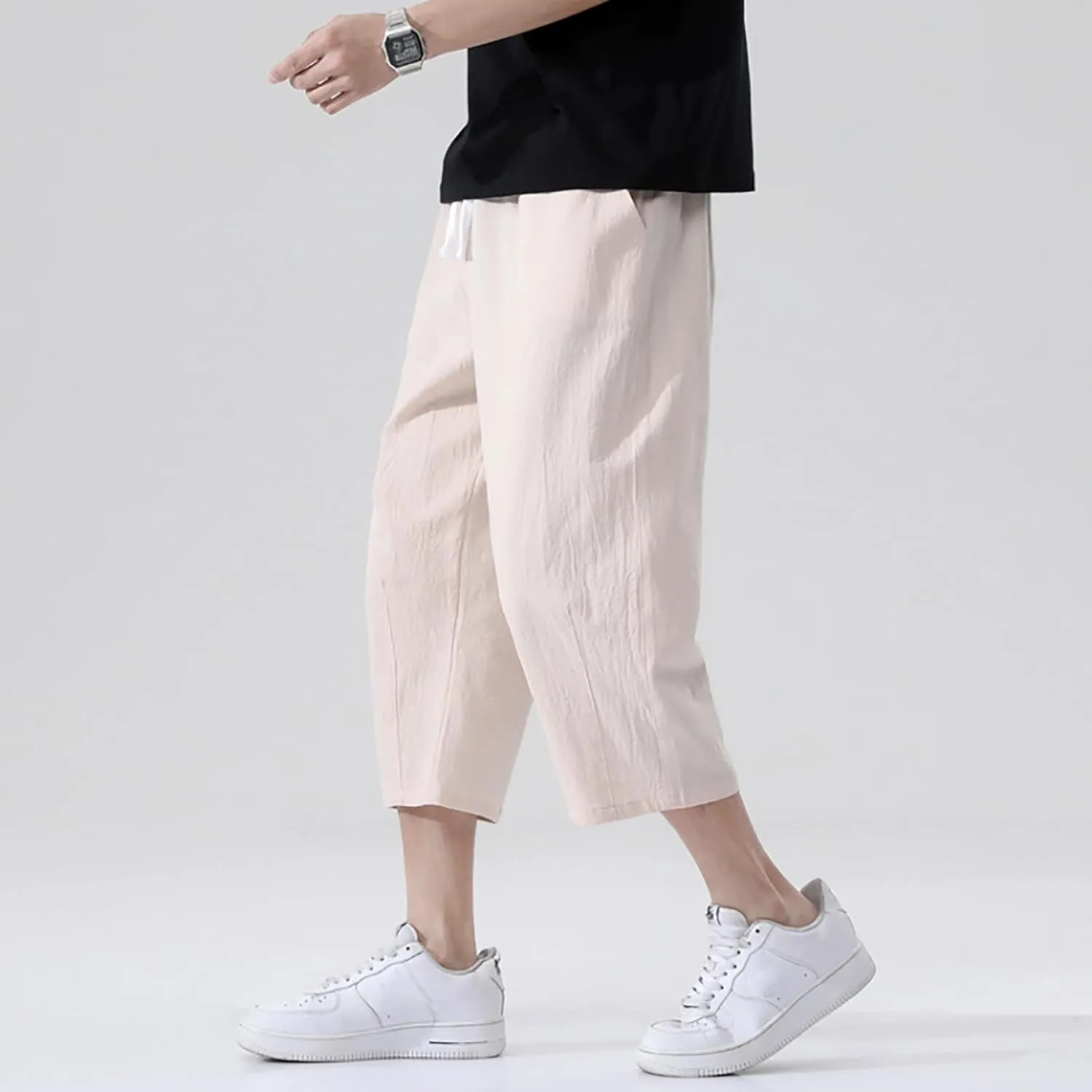 FZVYD Mens Pink Pants Mens Casual Elastic Drawstring Cargo Pants Lightweight Relaxed Fit Cotton Workout Sweatpants 2023