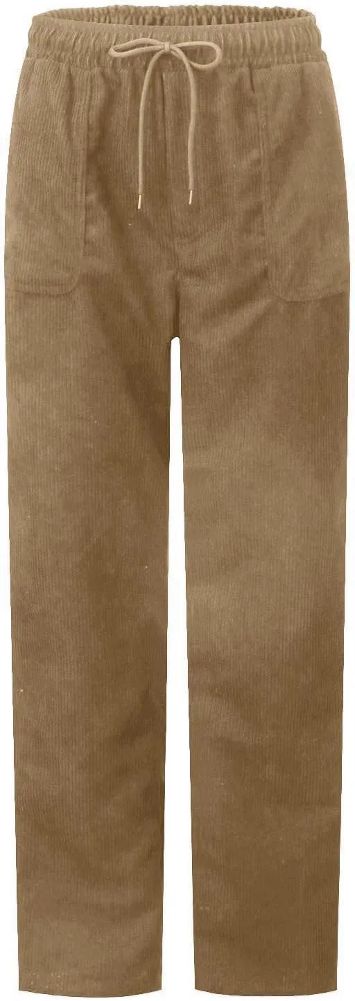 FZYLQY Corduroy Pants for Women Casual Drawstring Elastic High Waist Straight Leg Pants Loose Comfy Trousers with Pockets