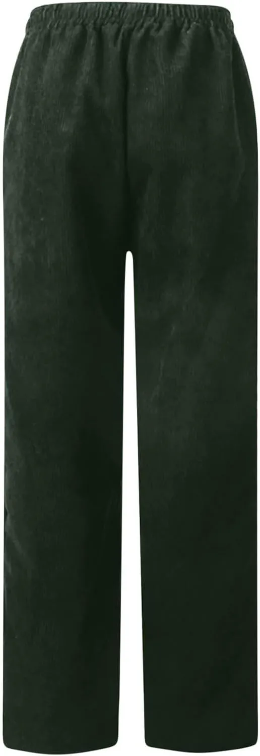 FZYLQY Corduroy Pants for Women Casual Drawstring Elastic High Waist Straight Leg Pants Loose Comfy Trousers with Pockets