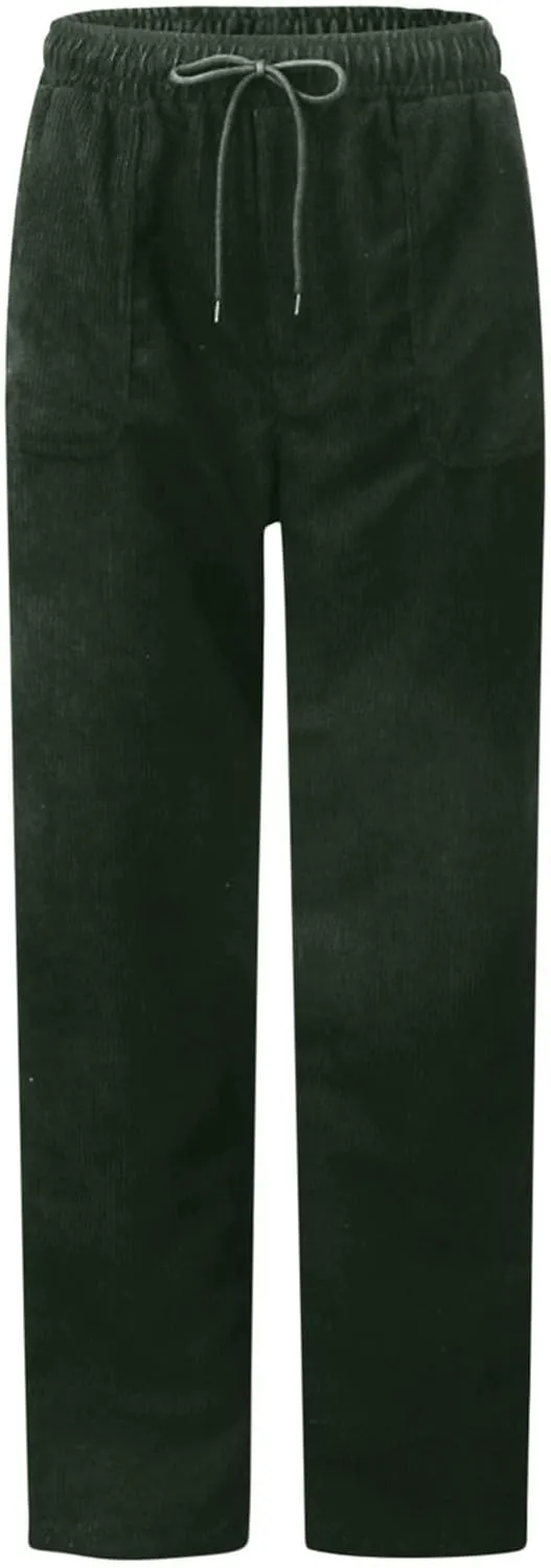 FZYLQY Corduroy Pants for Women Casual Drawstring Elastic High Waist Straight Leg Pants Loose Comfy Trousers with Pockets