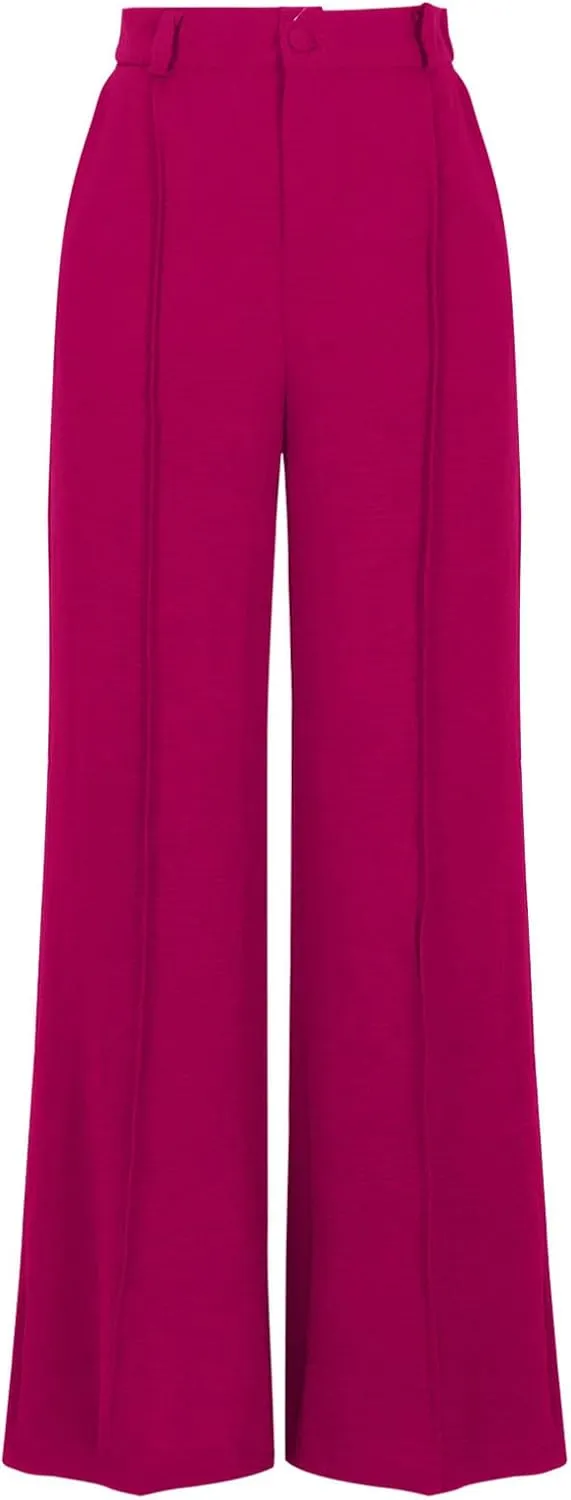 FZYLQY Women's Button High Waist Wide Leg Pants Solid Stretch Straight Leg Trousers Lightweight Casual Pants with Pockets