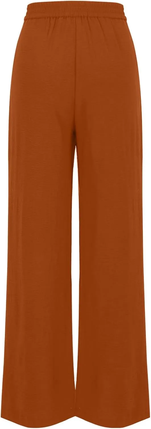FZYLQY Women's Button High Waist Wide Leg Pants Solid Stretch Straight Leg Trousers Lightweight Casual Pants with Pockets