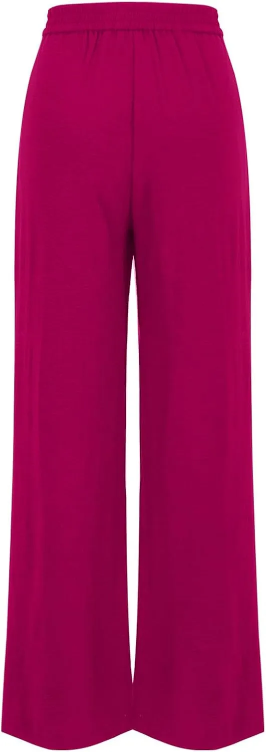 FZYLQY Women's Button High Waist Wide Leg Pants Solid Stretch Straight Leg Trousers Lightweight Casual Pants with Pockets
