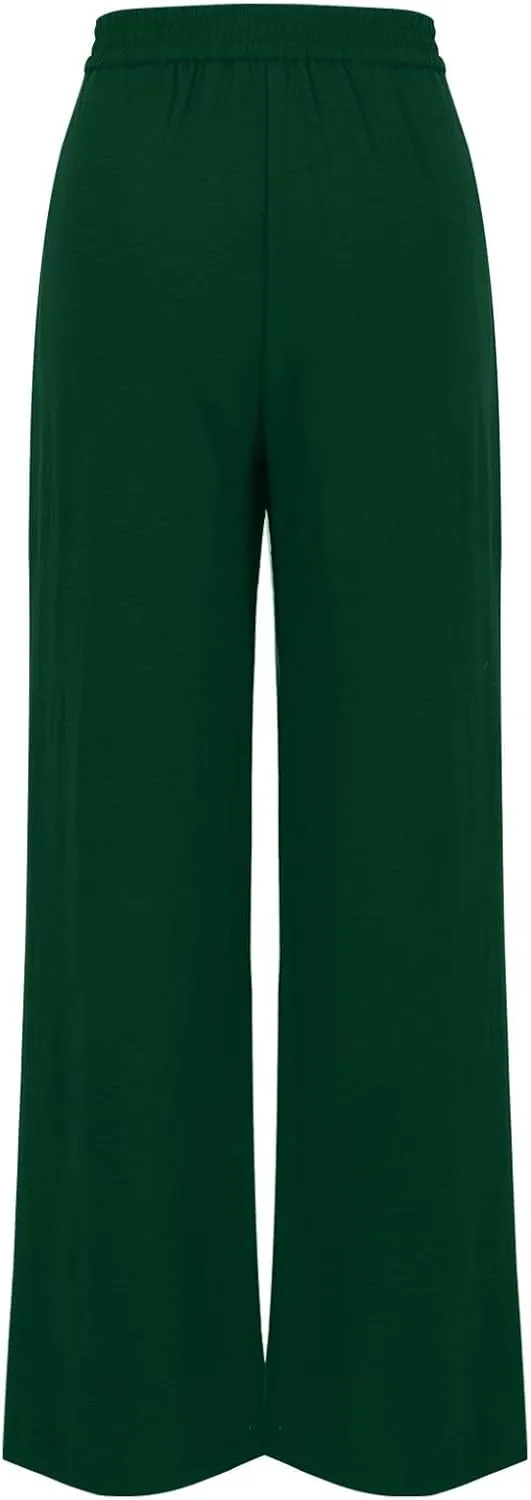 FZYLQY Women's Button High Waist Wide Leg Pants Solid Stretch Straight Leg Trousers Lightweight Casual Pants with Pockets