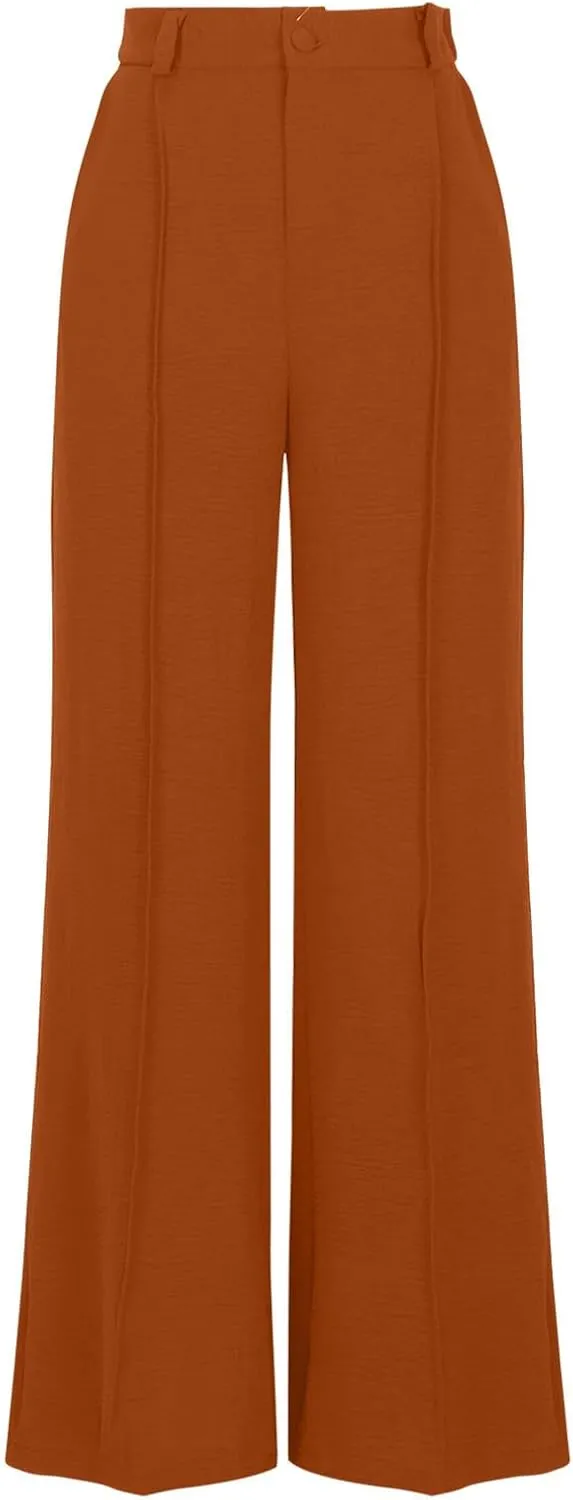 FZYLQY Women's Button High Waist Wide Leg Pants Solid Stretch Straight Leg Trousers Lightweight Casual Pants with Pockets
