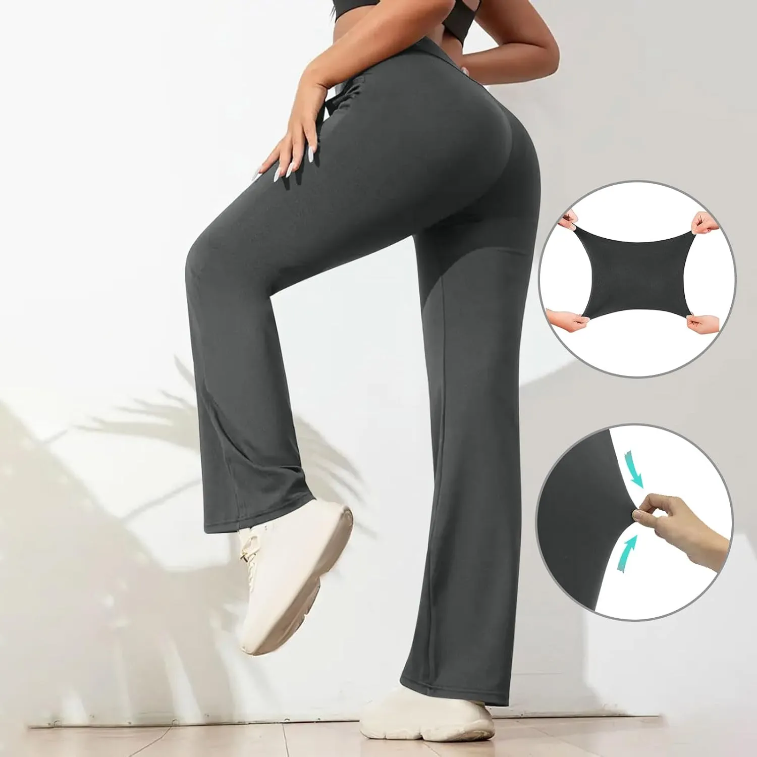 FZYLQY Womens Casual Pants Tummy Control High Waisted Pants Wide Straight Leg Pants Workout Yoga Pants Trousers with Pockets