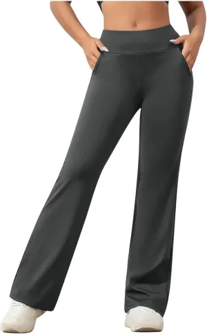 FZYLQY Womens Casual Pants Tummy Control High Waisted Pants Wide Straight Leg Pants Workout Yoga Pants Trousers with Pockets